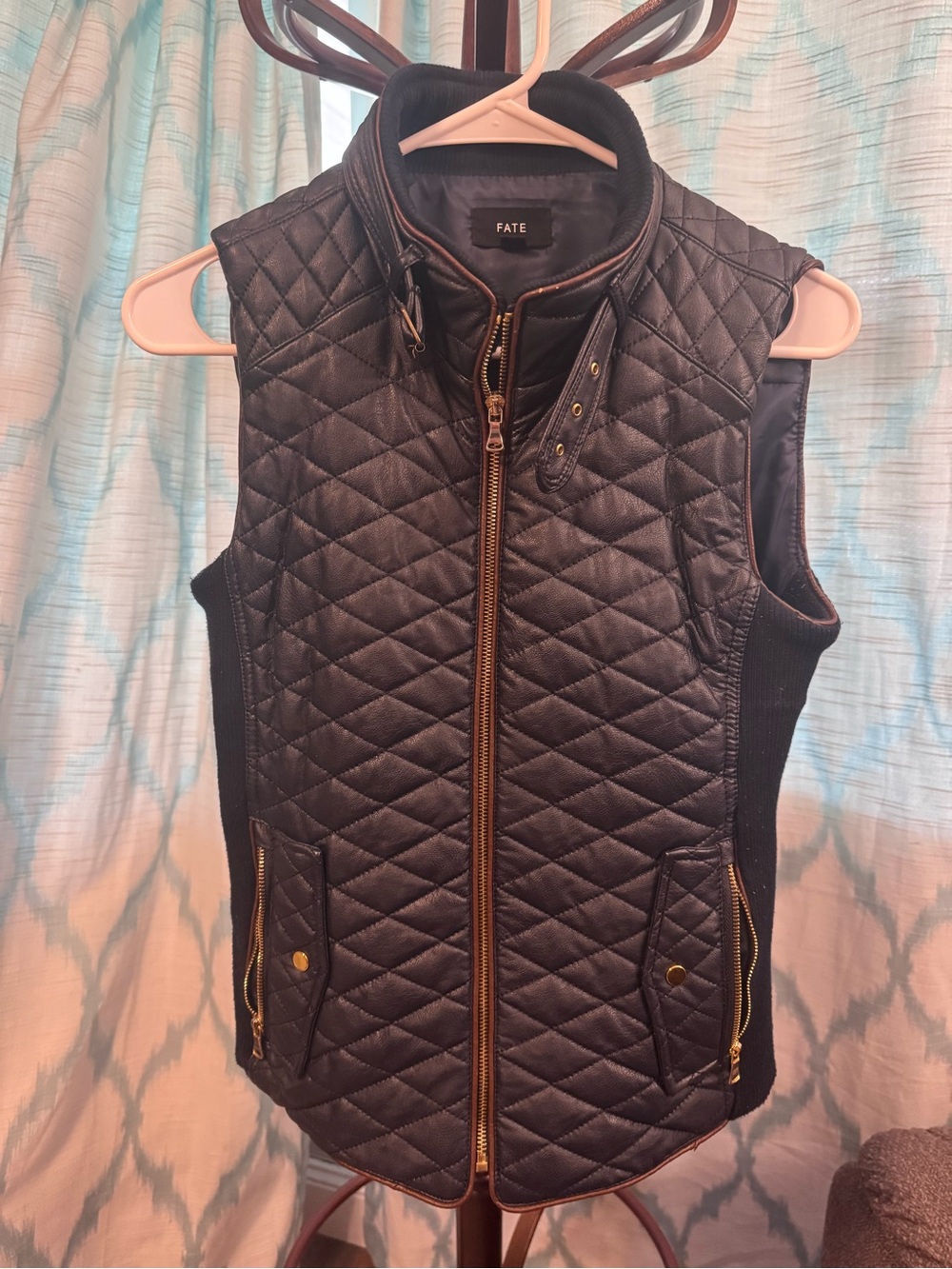 Fate NAVY Quilted Sleeveless Vest with Gold Hardware
